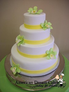 white wedding cake with Orchids